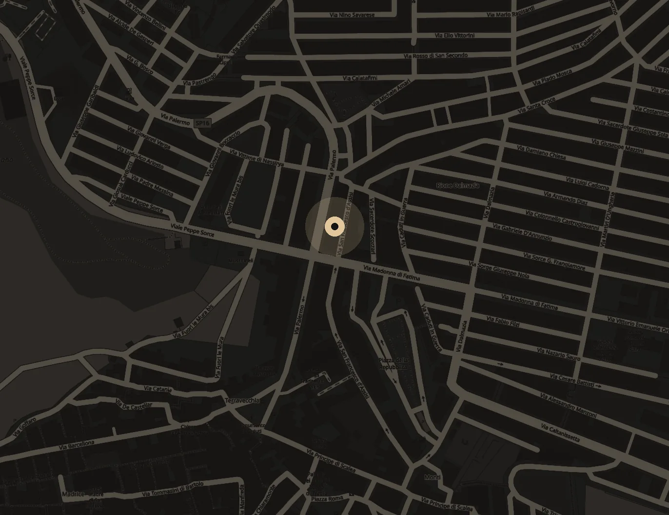 Mappa di Mussomeli con la posizione del Matèn in Via Palermo 68