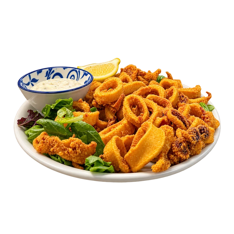 Frittura di calamari, uno degli antipasti del menù fisso
